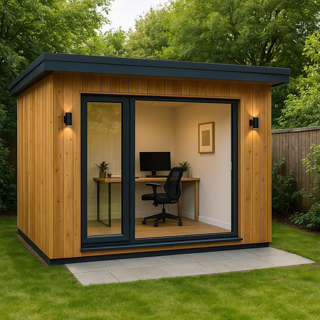 Modern garden office with bi-fold doors